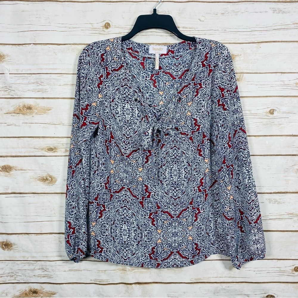 Laundry By Shelli Segal Red and Blue Paisley Blouse Size S